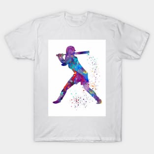 Baseball Batter Girl Watercolor Silhouette T-Shirt